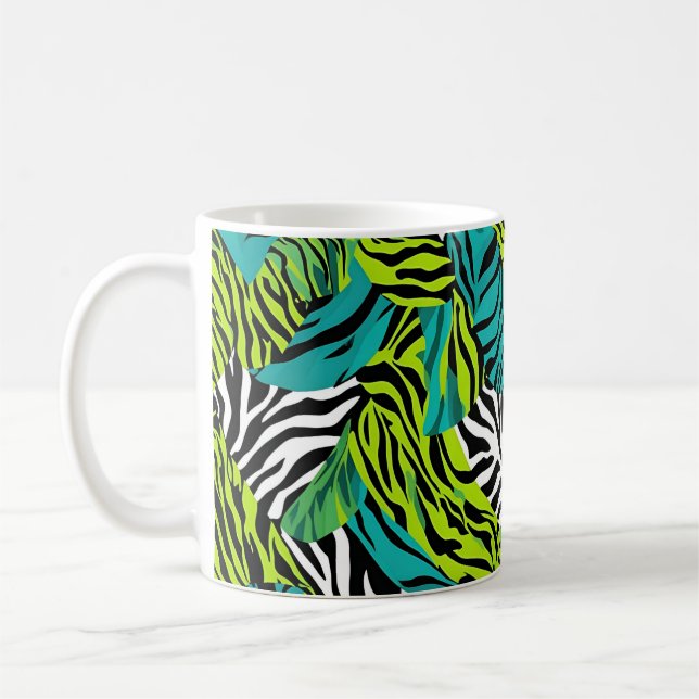 Teal Green Zebra Stripes Animal Print  Coffee Mug (Left)