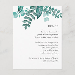 Teal Greenery Details Wedding Other Information Enclosure Card
