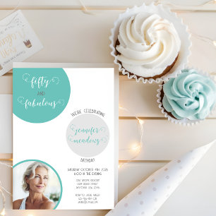 Teal Grey 50 and Fabulous Birthday Invitation