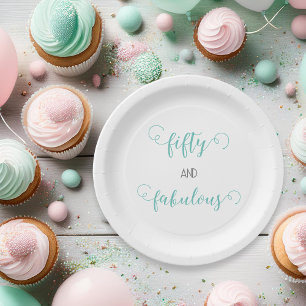 Teal Grey 50 and Fabulous Birthday  Paper Plate