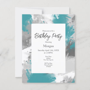 Teal Grey Abstract Brushstrokes   Invitation