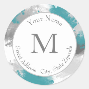 Teal Grey Abstract Brushstrokes Labels