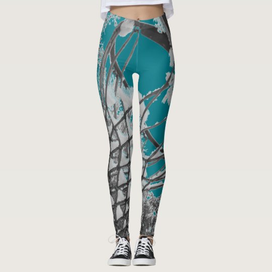 Teal Grey and White Abstract Snowy Bonds Leggings
