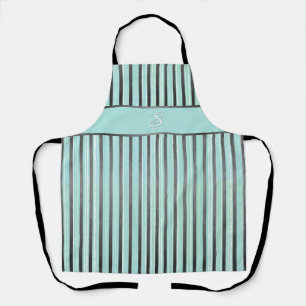 Teal, Grey, and White Stripes Apron
