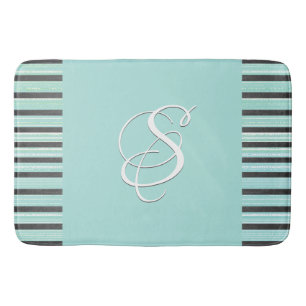 Teal, Grey, and White Stripes Bath Mat