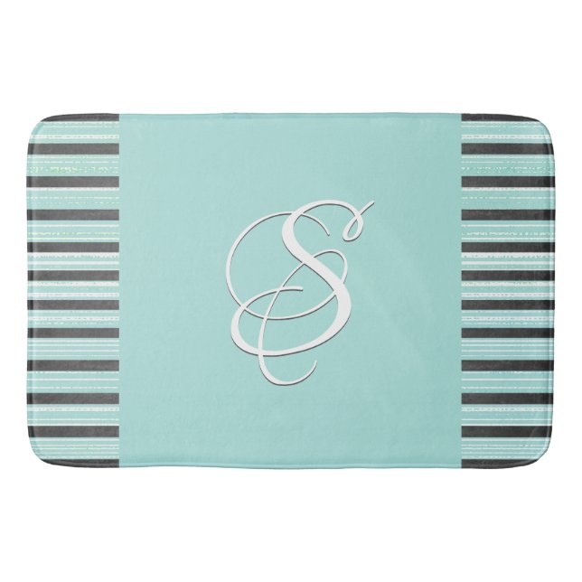 Teal, Grey, and White Stripes Bath Mat (Front)