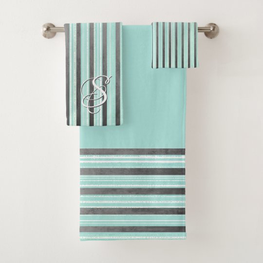 Teal, Grey, and White Stripes Bath Towel Set Zazzle.co.uk
