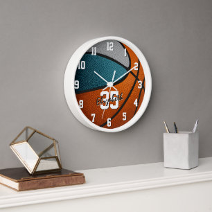 teal grey basketball player room decor gifts clock