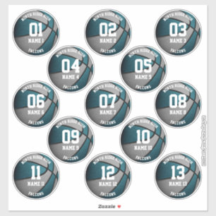 teal grey basketball players names 3 inch stickers