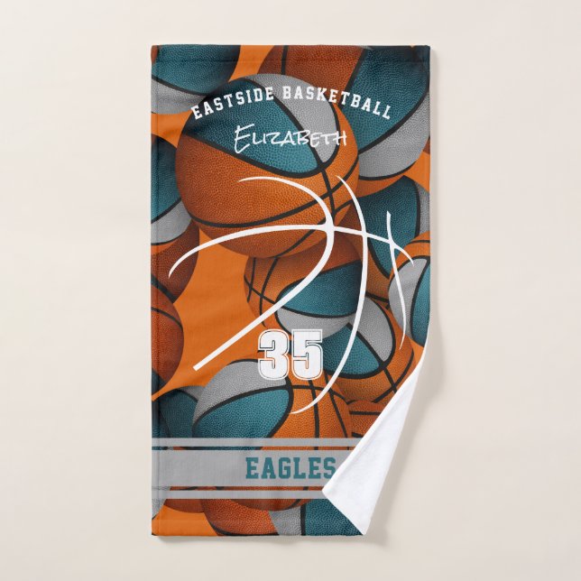 teal grey basketball team colours athlete name hand towel (Hand Towel)