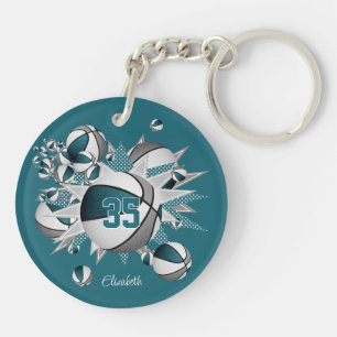teal grey basketballs stars buy 1 or bulk order key ring