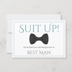 Teal & Grey Be My Best Man Fun Bow Tie Card