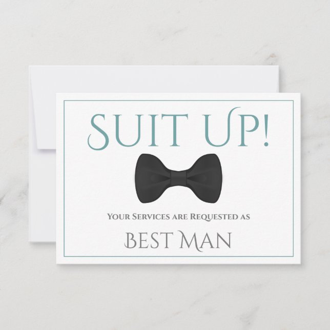 Teal & Grey Be My Best Man Fun Bow Tie Card (Front)