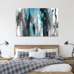 Teal Grey Black and White Abstract  Canvas Print