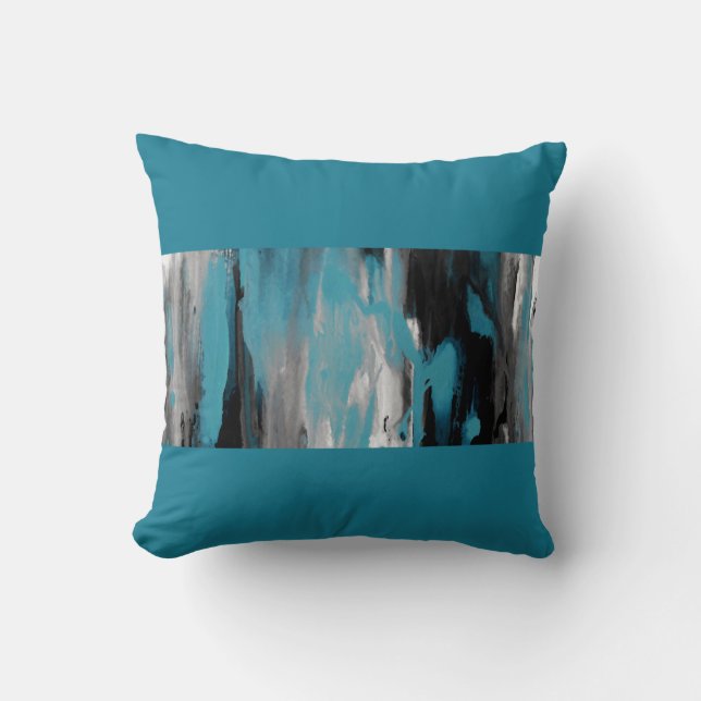 Teal Grey Black and White Abstract Colour Block Cushion (Front)