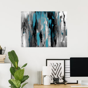 Teal Grey Black and White Abstract Poster