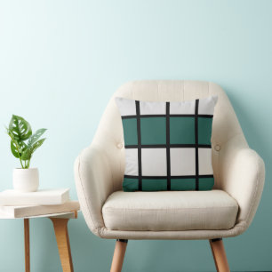 Teal Grey Black Chequered Pattern Cushion