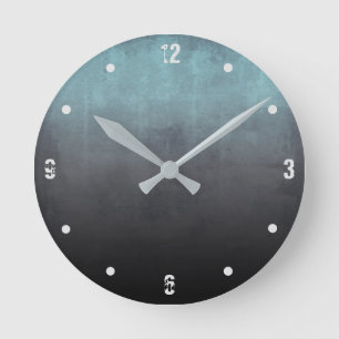 Teal Grey Black Modern Rustic omber Abstract Round Clock
