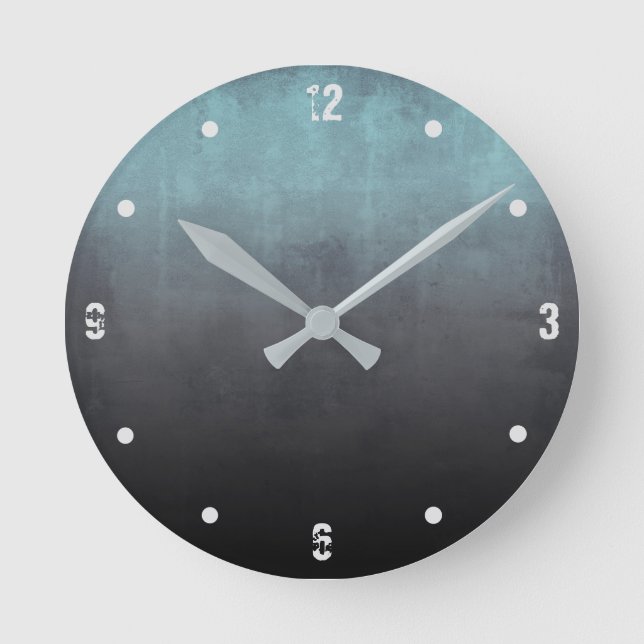 Teal Grey Black Modern Rustic omber Abstract Round Clock (Front)