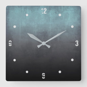 Teal Grey Black Modern Rustic omber Abstract Square Wall Clock