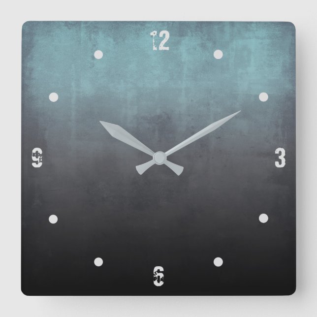 Teal Grey Black Modern Rustic omber Abstract Square Wall Clock (Front)