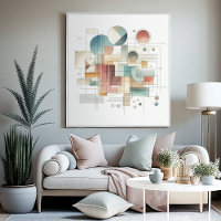 Teal Grey Blue Beige Rust Red Abstract Art Pattern