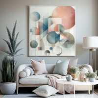 Teal Grey Blue Beige Rust Red Abstract Art Pattern
