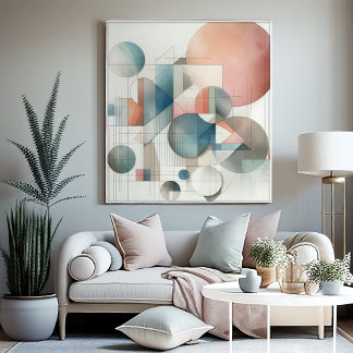 Teal Grey Blue Beige Rust Red Abstract Art Pattern Canvas Print