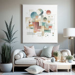 Teal Grey Blue Beige Rust Red Abstract Art Pattern Canvas Print<br><div class="desc">Step into a world where simplicity meets sophistication with this vintage minimalist Bauhaus style inspired wrapped canvas art. The design embodies the Bauhaus principle of form following function, featuring a clean and geometric aesthetic that is both timeless and modern. The canvas art is a celebration of minimalist beauty, with a...</div>