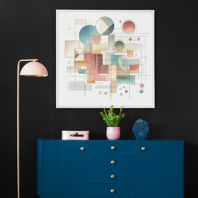 Teal Grey Blue Beige Rust Red Abstract Art Pattern Poster (Creator Uploaded)