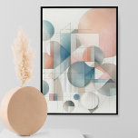Teal Grey Blue Beige Rust Red Abstract Art Pattern Poster<br><div class="desc">Step into a world where simplicity meets sophistication with this vintage minimalist Bauhaus style inspired wall poster. The design embodies the Bauhaus principle of form following function, featuring a clean and geometric aesthetic that is both timeless and modern. The art print is a celebration of minimalist beauty, with a focus...</div>