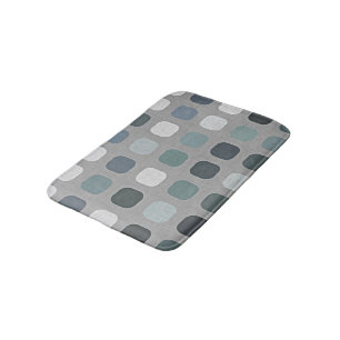 Teal Grey Blue Retro Round Squares Art Pattern Bath Mat