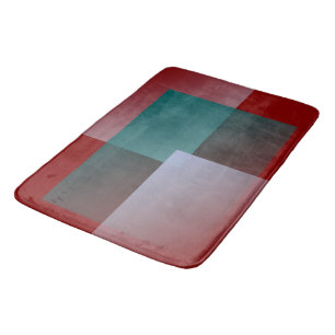 teal grey burgundy squares bath mat