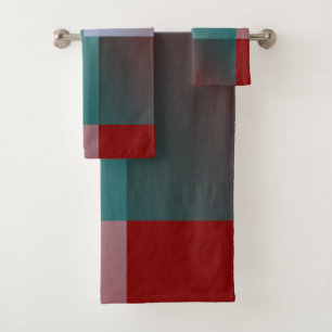 teal grey burgundy squares bath towel set