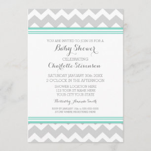 Teal Grey Chevron Custom Baby Shower Invitations