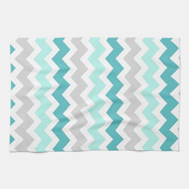 Teal Grey Chevron Kitchen Cloth Towel (Horizontal)