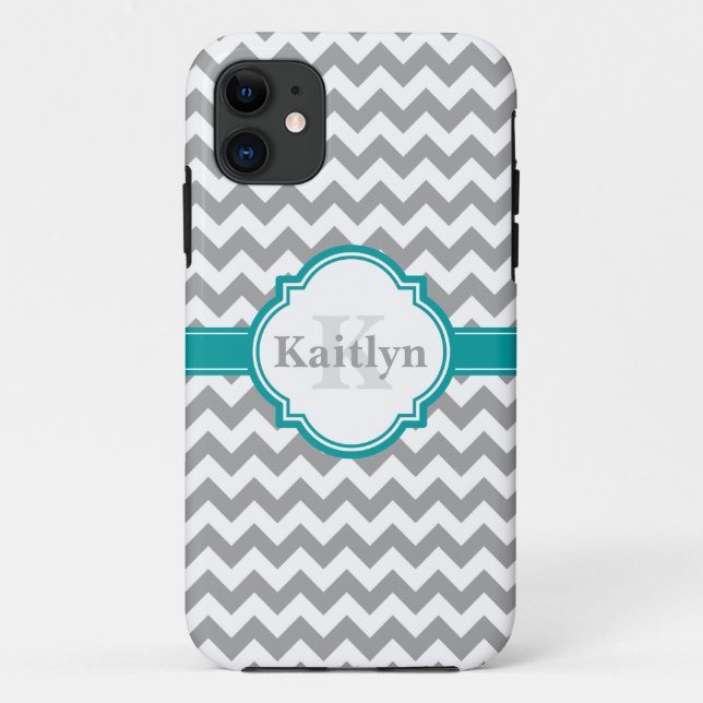Teal Grey Chevron Pattern & Moroccan Quatrefoil Case-Mate iPhone Case (Back)