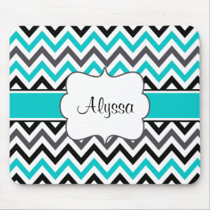 Teal Grey Chevron Personalised Mousepad