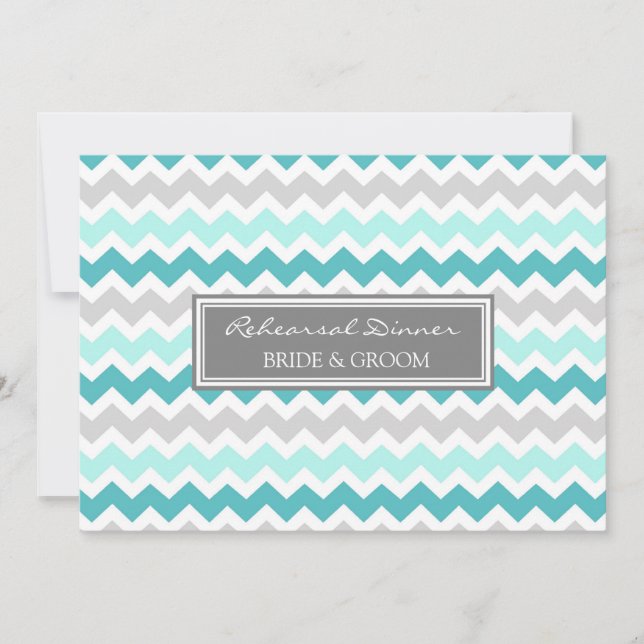 Teal Grey Chevron Rehearsal Dinner Party Invitation (Front)