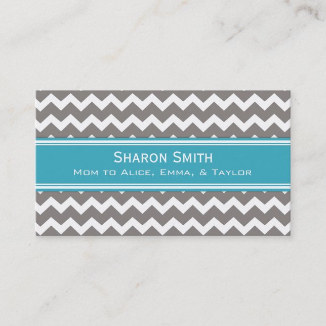 Teal Grey Chevron Retro Mum Calling Cards (Front)