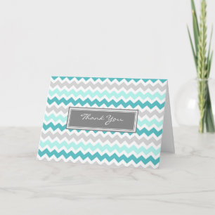 Teal Grey Chevron Wedding Thank You Card