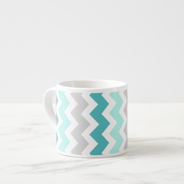 Teal Grey Chevrons Pattern Espresso Mug (Front Left)