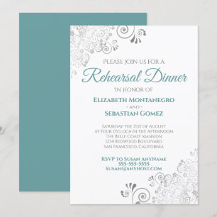 Teal & Grey Curls Wedding Rehearsal Dinner Invitation