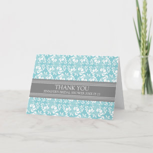 Teal Grey Damask Bridal Shower Thank You Card