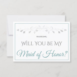 Teal & Grey Elegant Be My Maid of Honour Card
