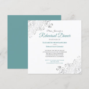 Teal & Grey Elegant Wedding Rehearsal Dinner Invitation