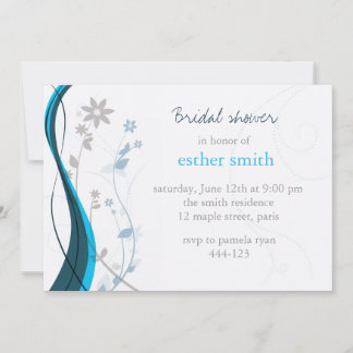 Teal & grey floral charm invitation