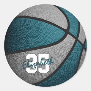 teal grey girls boys basketball team colours classic round sticker