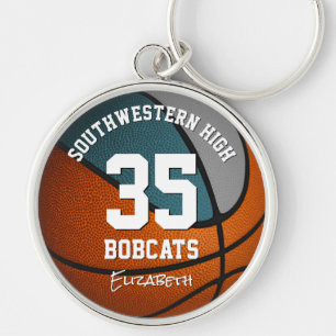 teal grey girls boys basketball team mascot name key ring