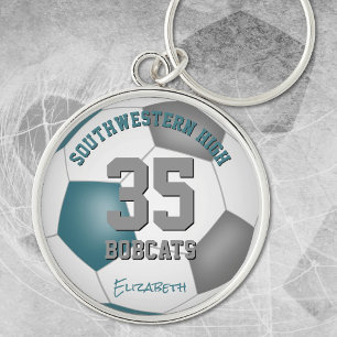 teal grey girls boys sports team name soccer key ring